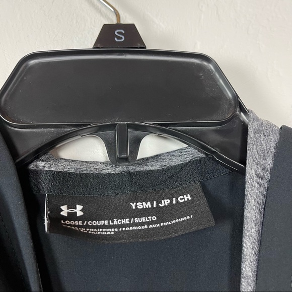 UA Under Armour Jacket Woven Warm Up‎ Black Gray Softshell Full Zip Front Hoodie - Picture 6 of 7